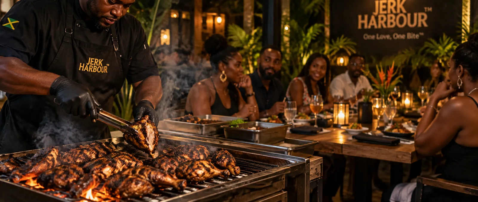 Guests seated at the Chef's Table experience at Jerk Harbour