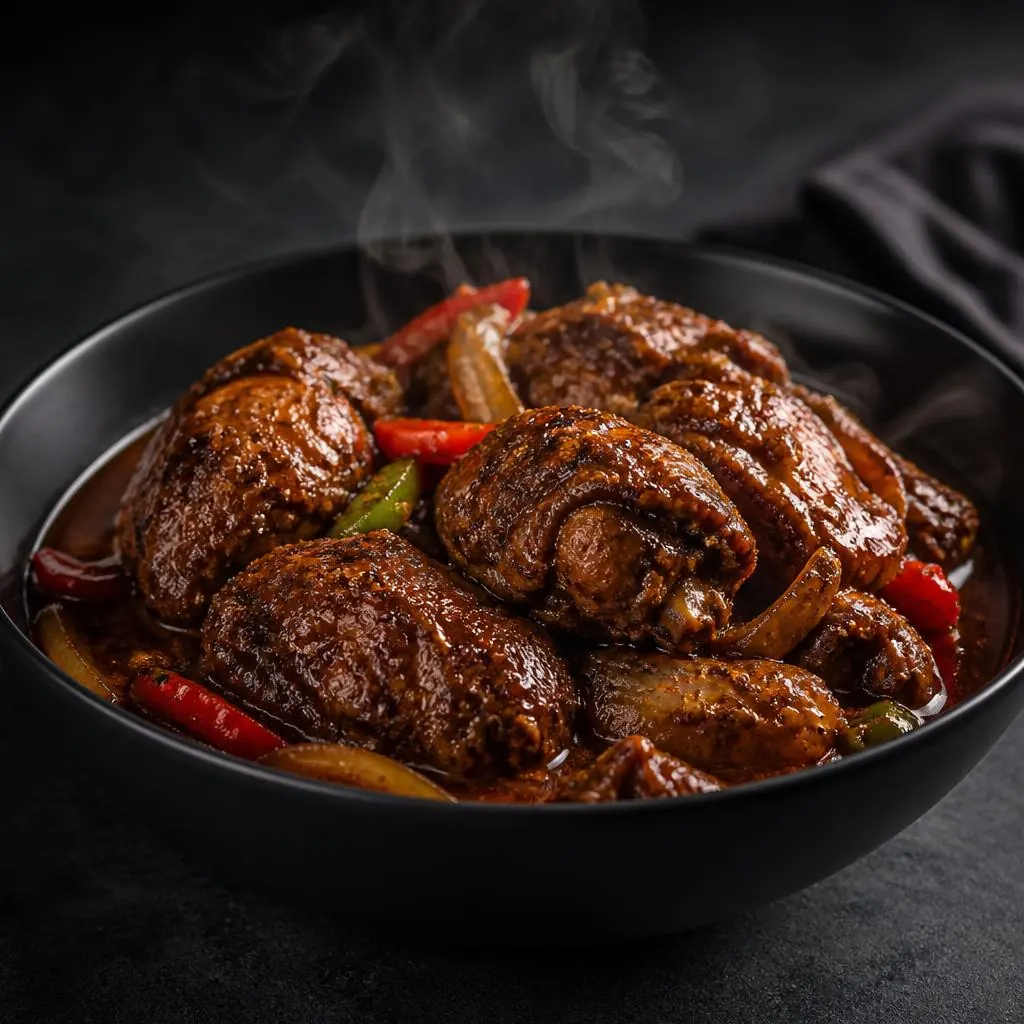 Brown stew chicken in rich gravy